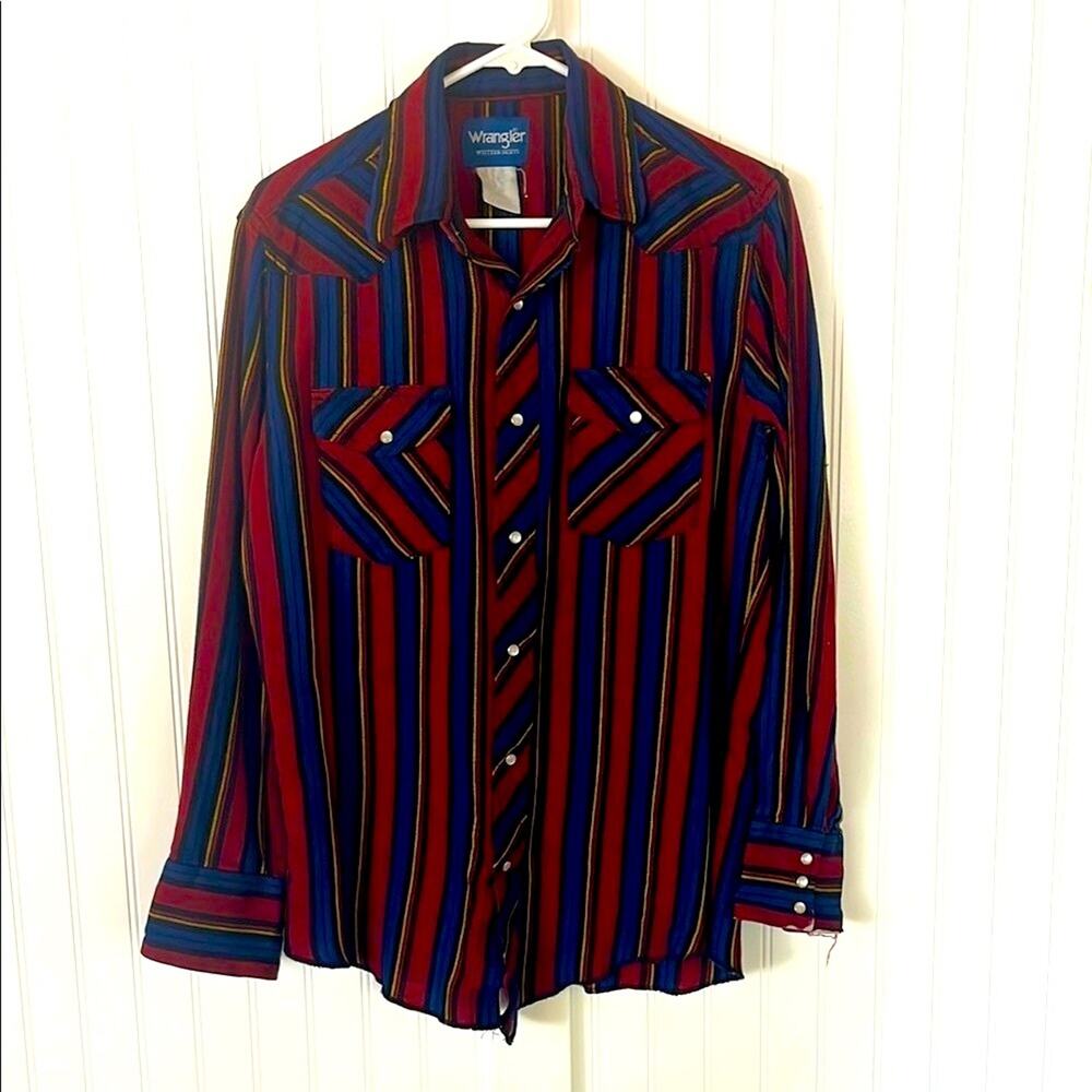 Vintage Wrangler Western Shirt Stripes Red and Blue Casual Button Down Cotton